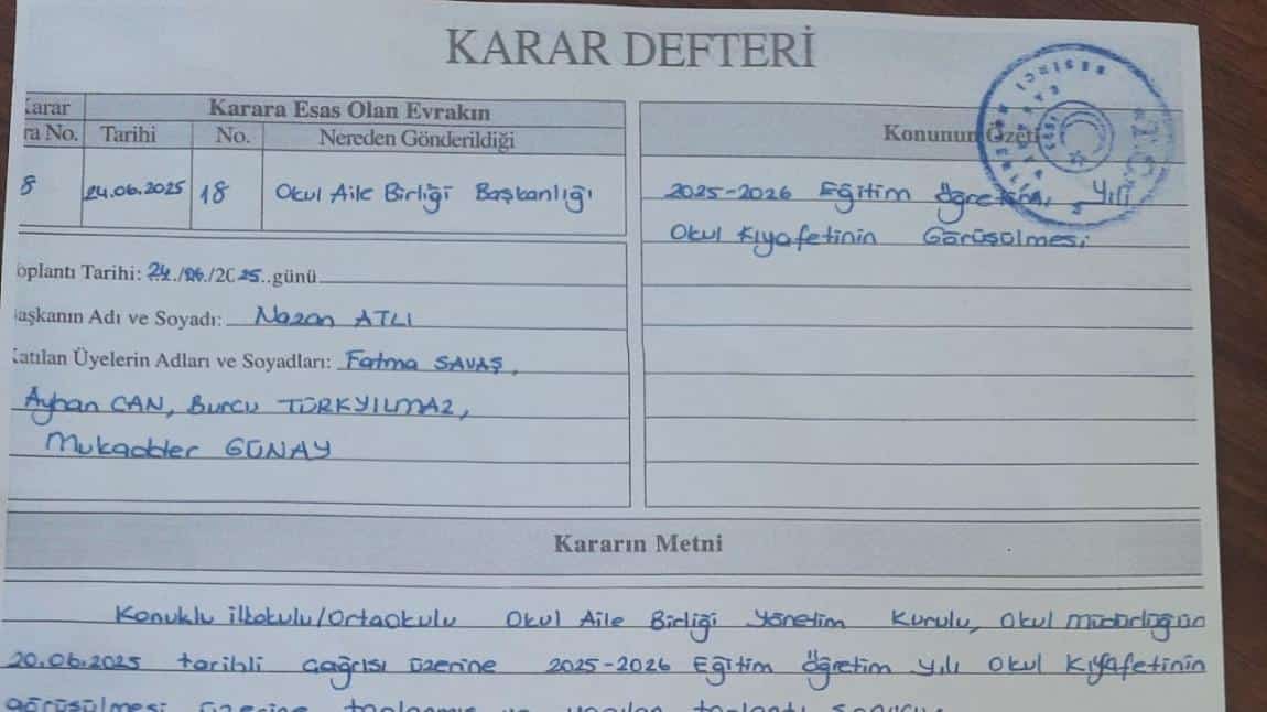 OKUL AİLE BİRLİĞİ OKUL KIYAFETİ KARARI